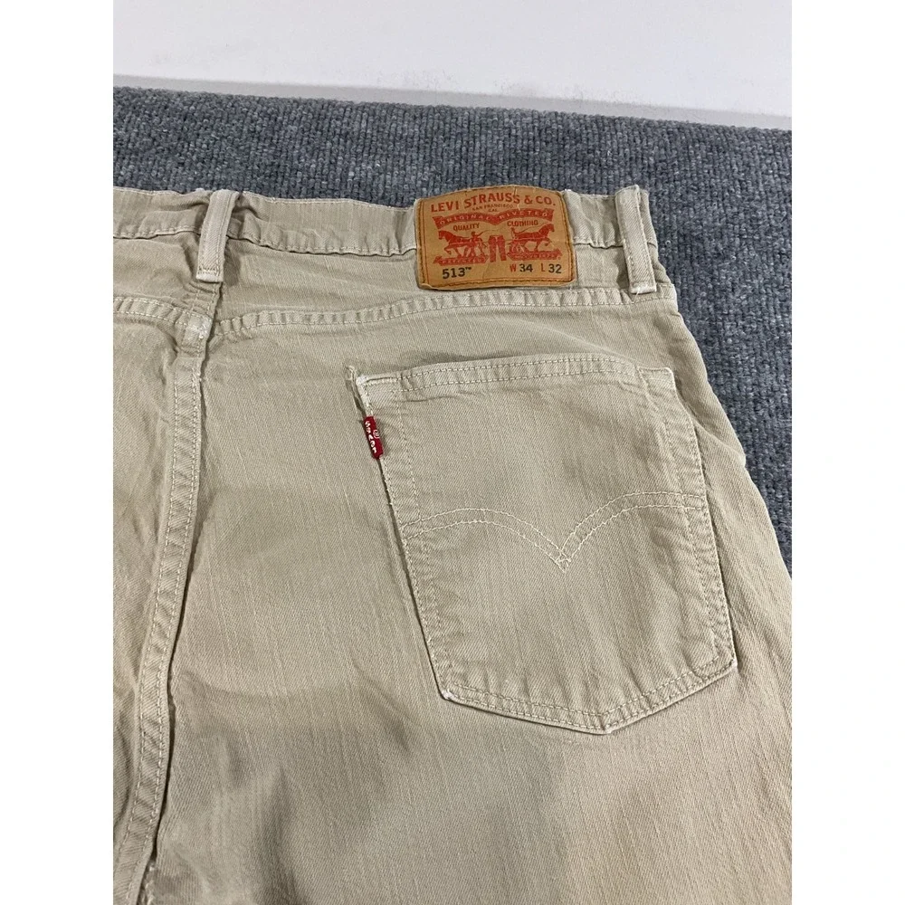 Levi's 513 Slim Straight Jeans Mens 34x32 Khaki Tan Denim Pants Modern Fit Casua